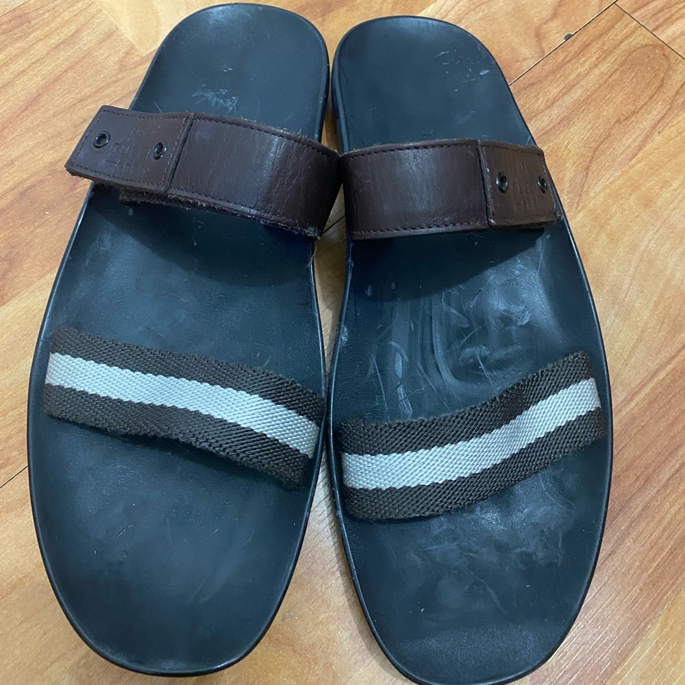 Gucci Leather Strip Sliders